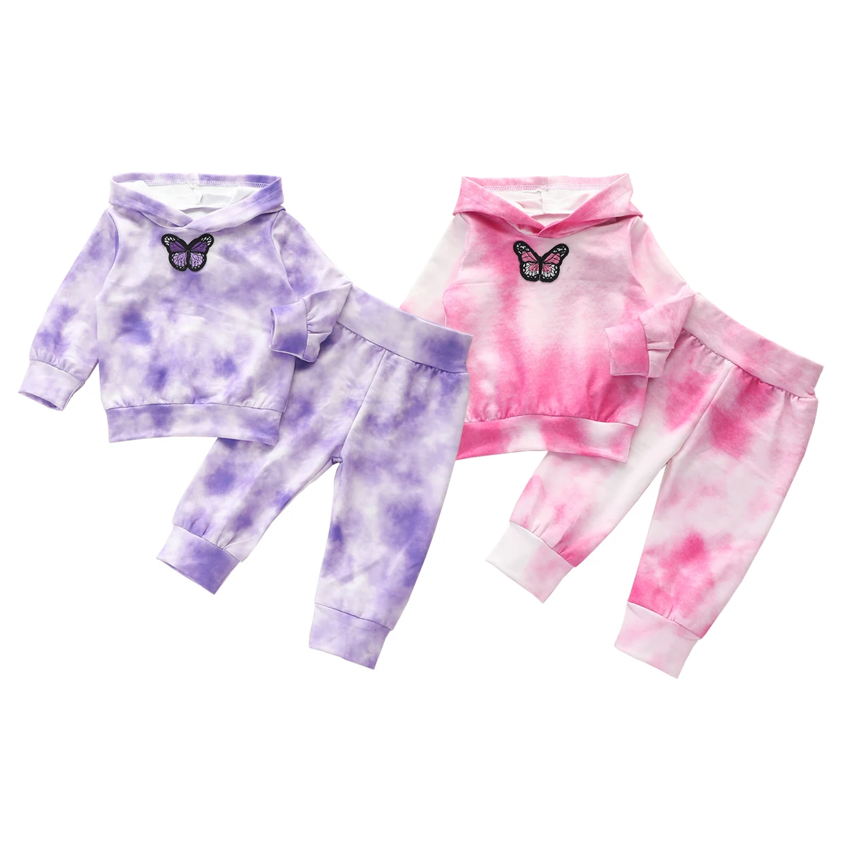 

Toddler Baby Girls Boys Tie Dye Clothes 3d Butterfly Long Sleeve Tops Hooded Tops Sweatshirt Pants 2pcs Fall Winter 0-4 Years