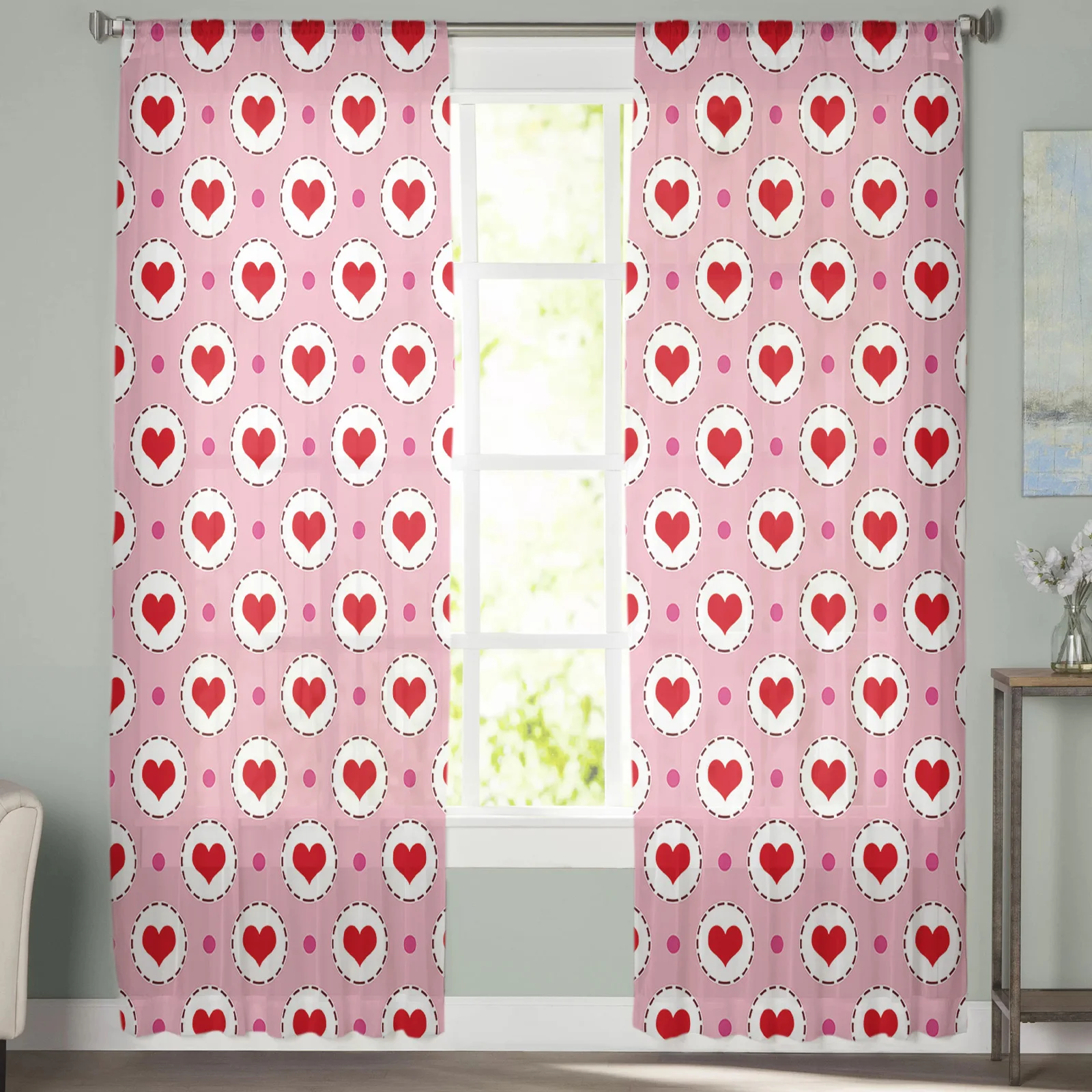 Love Circle Texture Lattice Sheer Curtains for Living Room Bedroom Tulle Window Drapes Kitchen Decoration | Дом и сад