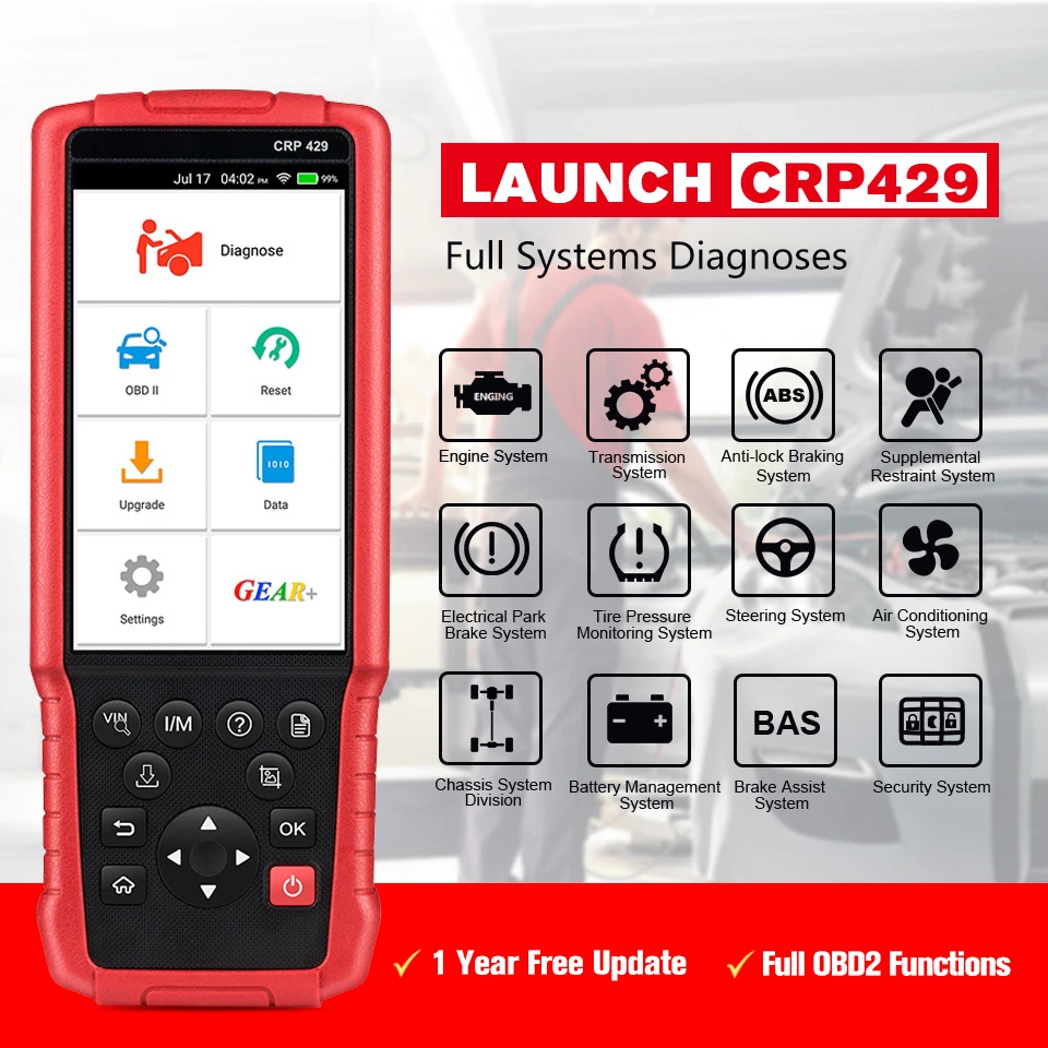 LAUNCH X431 CRP429 OBD2 считыватель кодов Авто сканер полная система диагностический инструмент с 8 функцией сброса pk CRP429C autel MK808