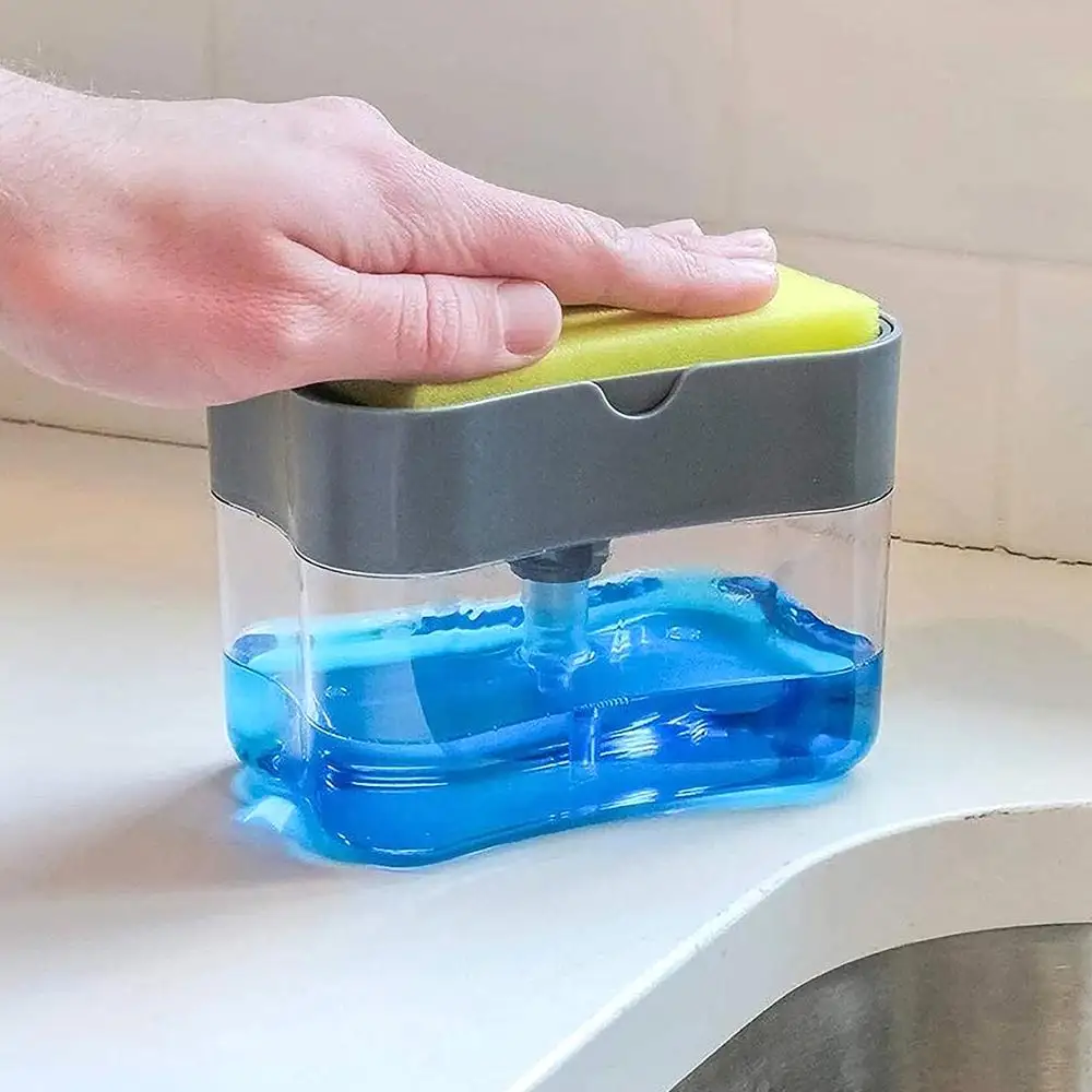 

Soap Dispenser Pump With Sponge Manual Press Cleaning Liquid Dispenser Container Manual Press Soap Organizer Kitchen Tool