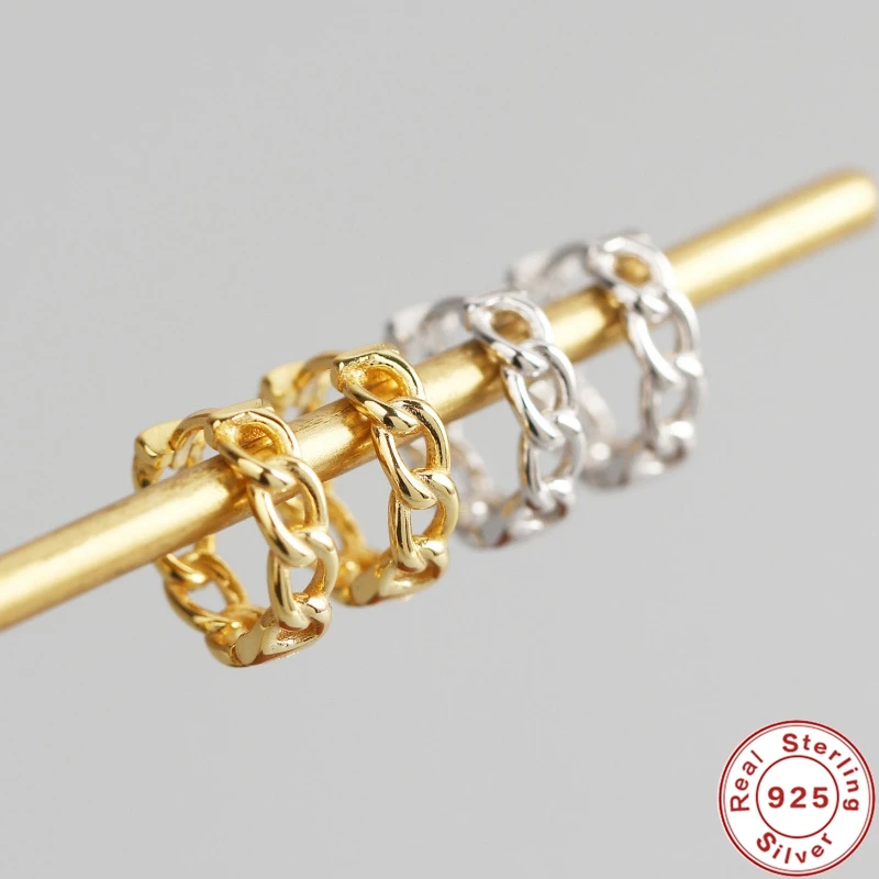 

Classic Small chain style Gold Hoop Earrings Punk Simple Circle Earring Women Jewelry 925 Sterling Silver Earrings Ear Clip