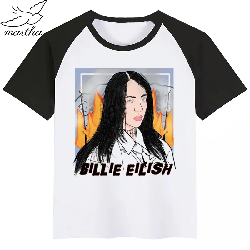 BlackH BoysGirls Billie Eilish/футболка с мультяшным принтом; детская забавная одежда; детская летняя футболка с короткими рукавами для малышей - Цвет: BlackH