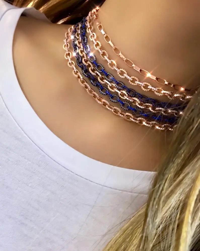 Ожерелье цепочка с фианитами женское овальное украшение открытыми звеньями в