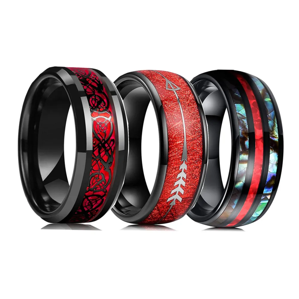 Мужское кольцо из нержавеющей стали с красной стрелкой 8 мм опалом инкрустация