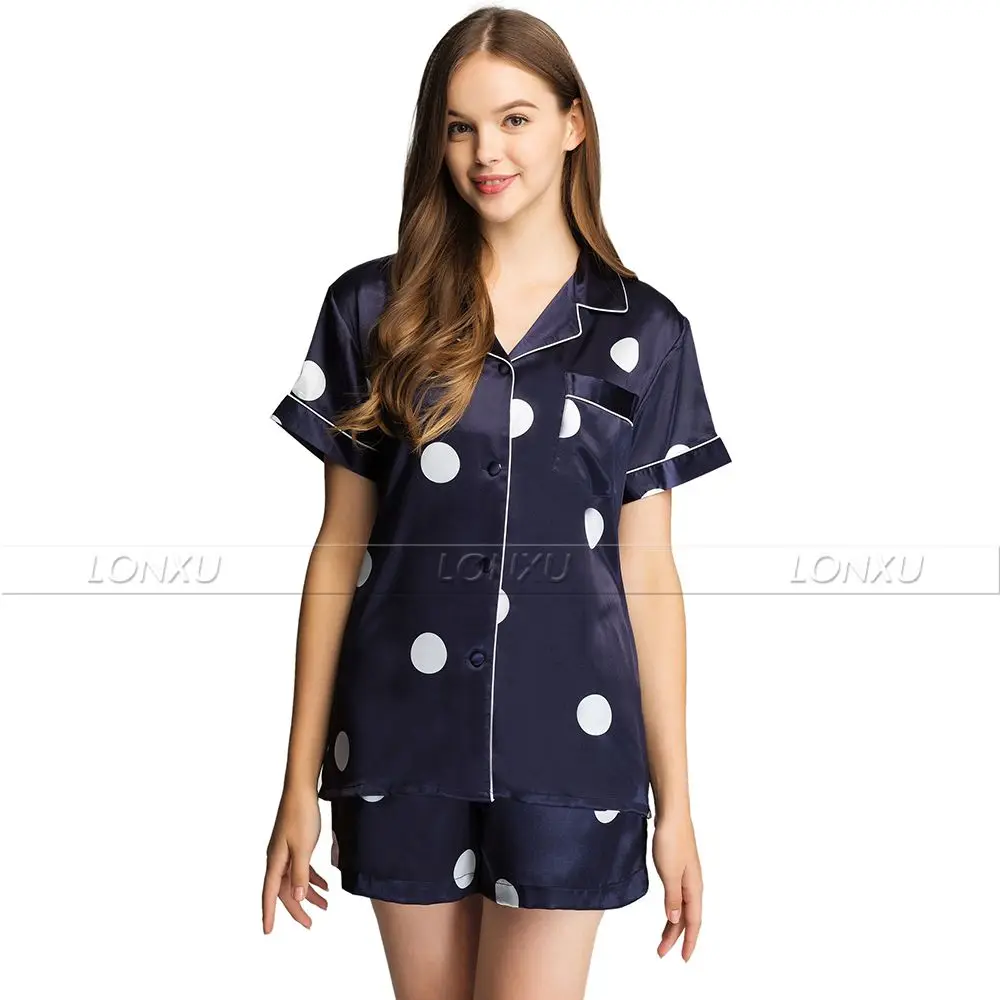 Женский Атласный пижамный комплект с коротким рукавом одежда для сна S ~ 3XL