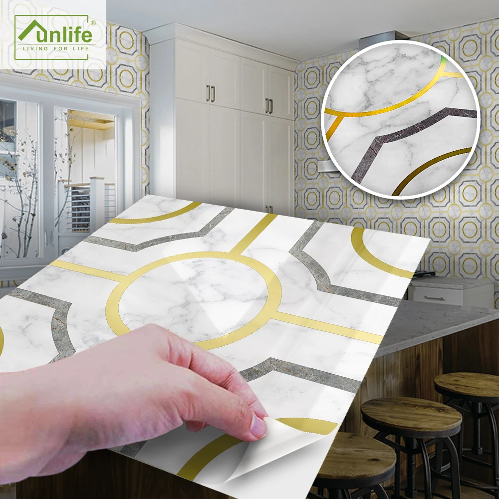 

Funlife® Gilding Circular Marble Tile sticker Peel & Stick Removable Wallpaper Kitchen Backsplash Waterproof Self-Adhesive DIY