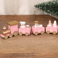 Рождественские подарочные игрушки для детей, деревянное украшение для поезда, украшение для дома, розовый, синий декоративный стол Санта-Кл...