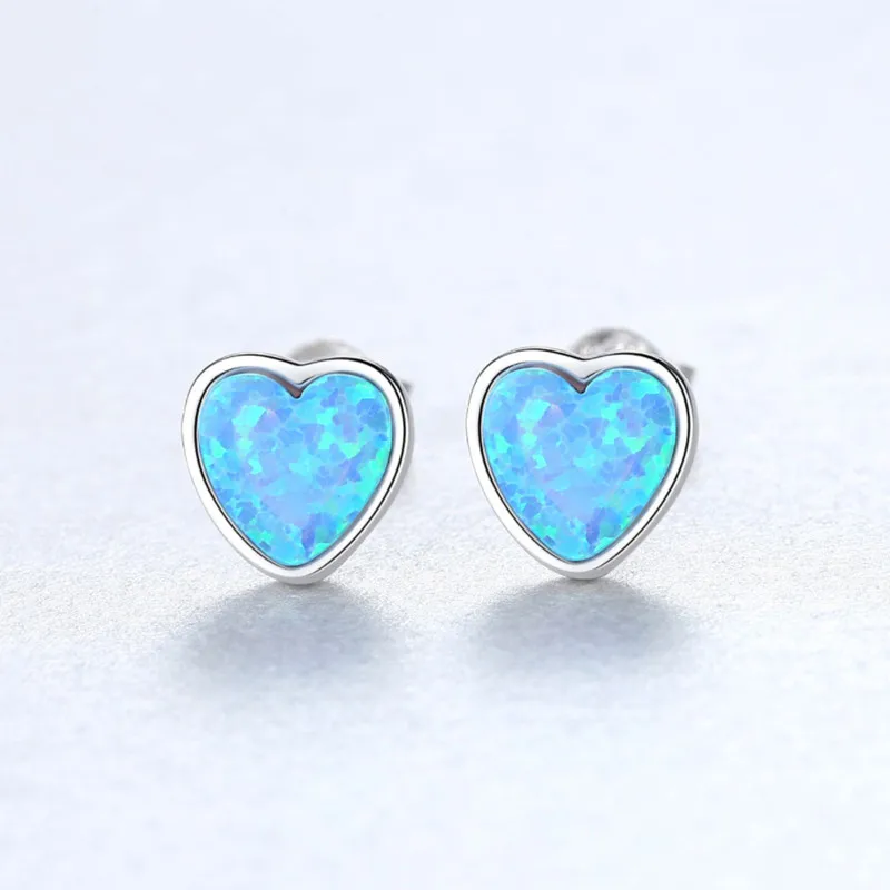 Женские серьги-гвоздики из серебра 925 пробы с опалом в форме сердца | Украшения и