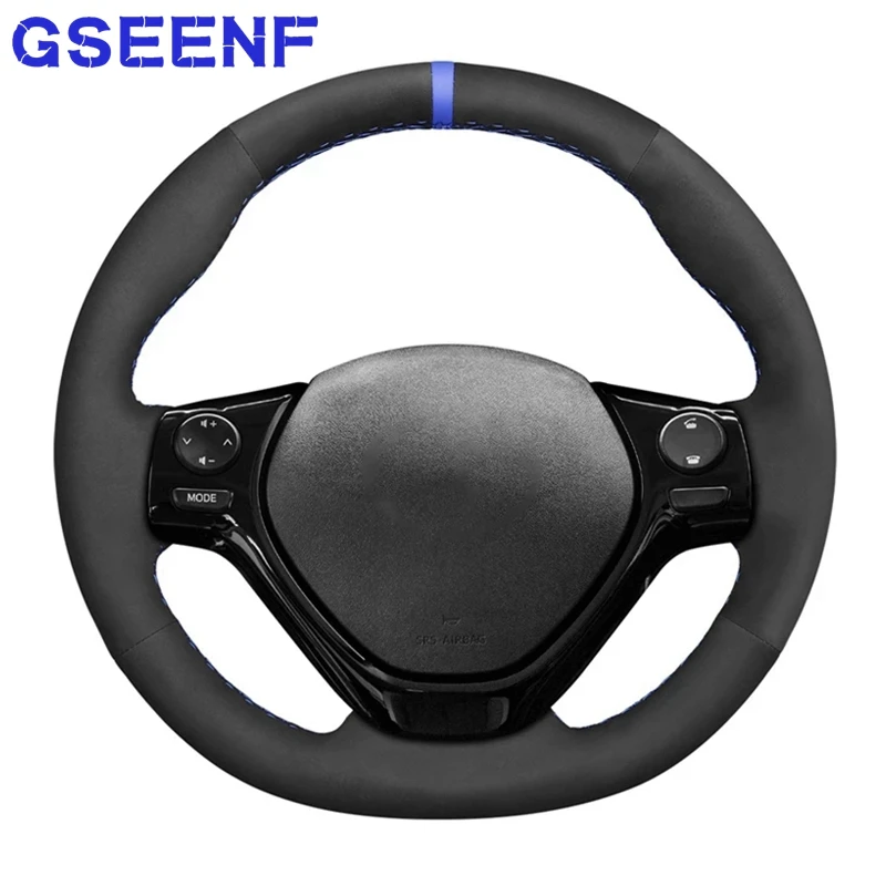 

For Toyota Aygo 2 2014-2021 Aygo X 2014-2021Car Steering Wheel Cover Black Suede Blue Marker Soft Wearable