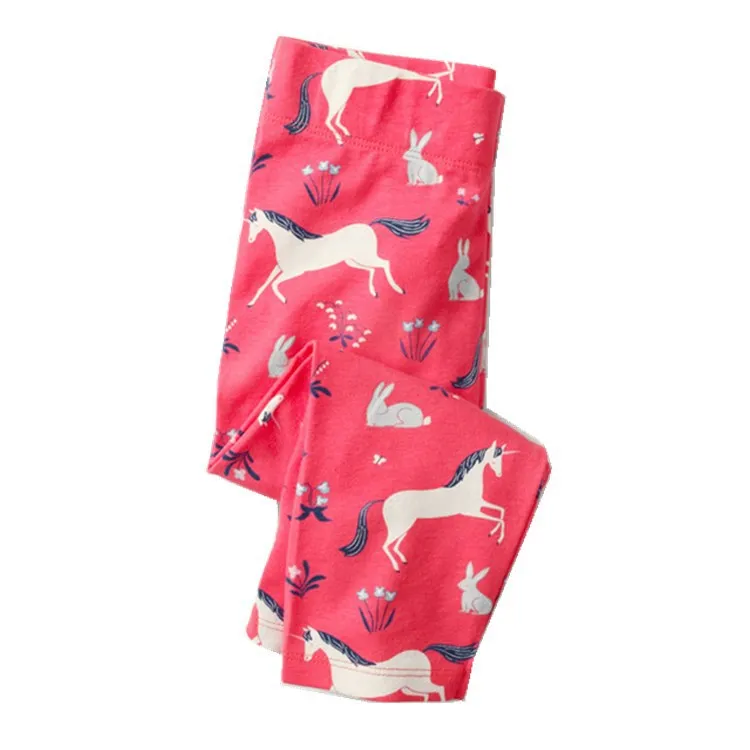 Little Maven 2021 Girls Leggings 100% Cotton Trousers for Kids Comfort Red Unicorn Pants Childrens Tights Lovely Clothes | Детская