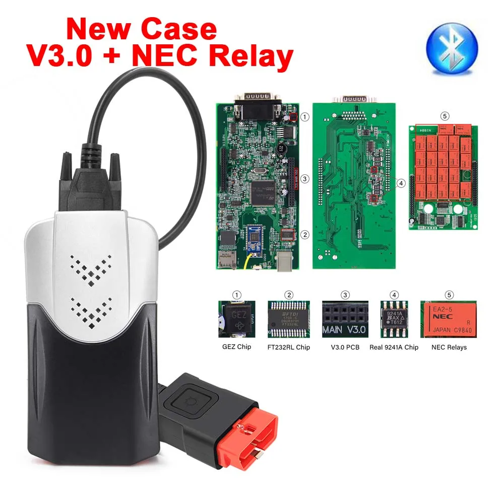 TCSPro Bluetooth TCS Pro. R3/. R1 V3.0 PCB NEC Реле 9241A Bluetooth Multidiag Pro OBDII Автомобильный грузовик диагностический инструмент OBD2 сканер,00 - Цвет: TCSPro Bluetooth