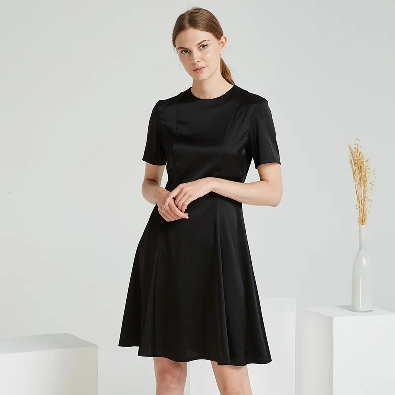 

Black Silk Dresses Women High Quality 2021 Summer Long Casual Sexy Office Work Daily Dress Plus Size Slim Fit A Line