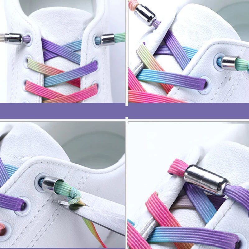 1 Pair No Tie Shoelace Elastic Locking Shoelaces Colorful Quick Sneakers Locking Shoe Laces Adult Kids Flat Shoe Accessories