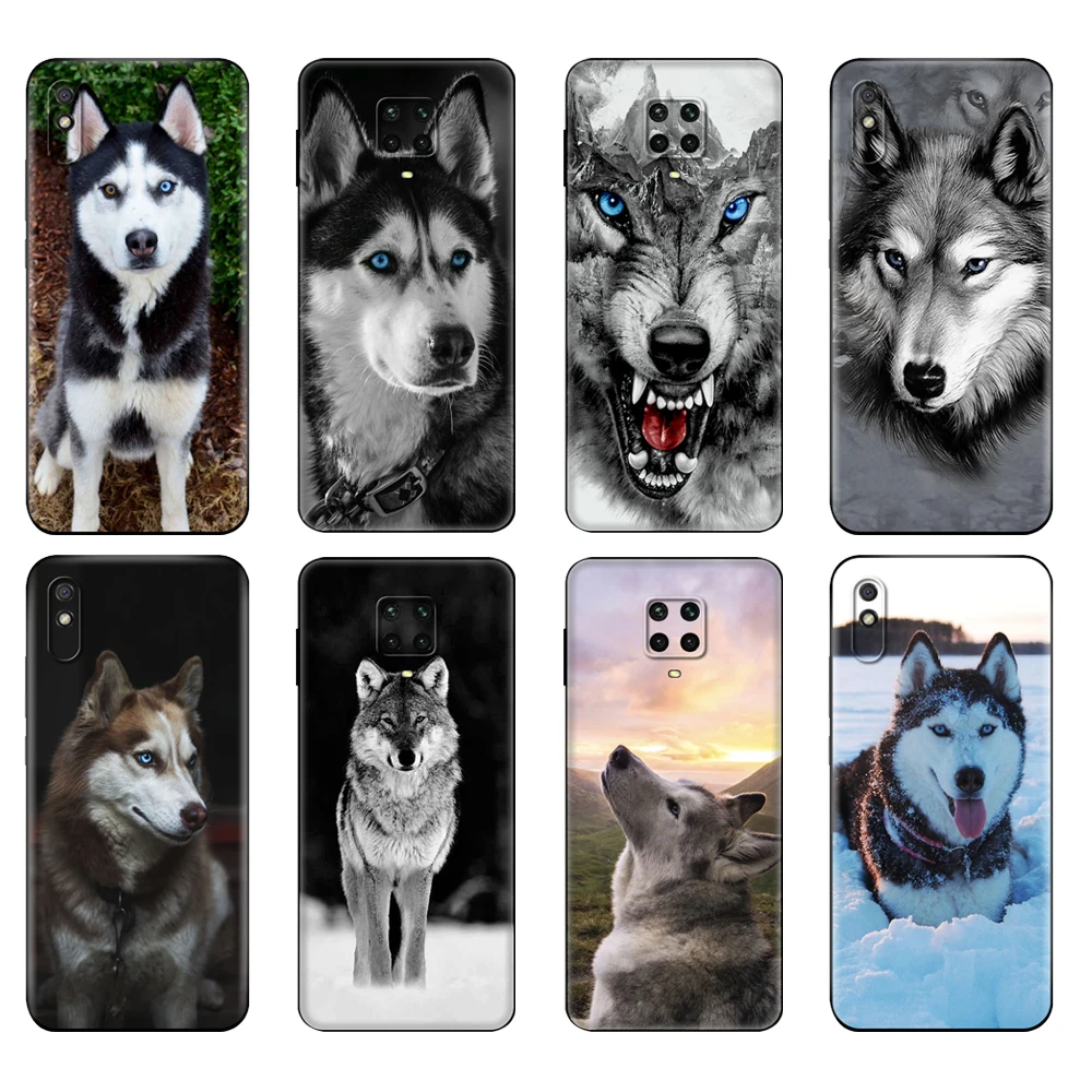 Черный чехол из ТПУ для Xiaomi Redmi 7A, 8, 8A, 9, 9A, 9C, чехол для Redmi Note 8T, 8 Pro, T, Note 9, 9S, 9 Pro, чехол с изображением животных, волка, Хаски, собаки