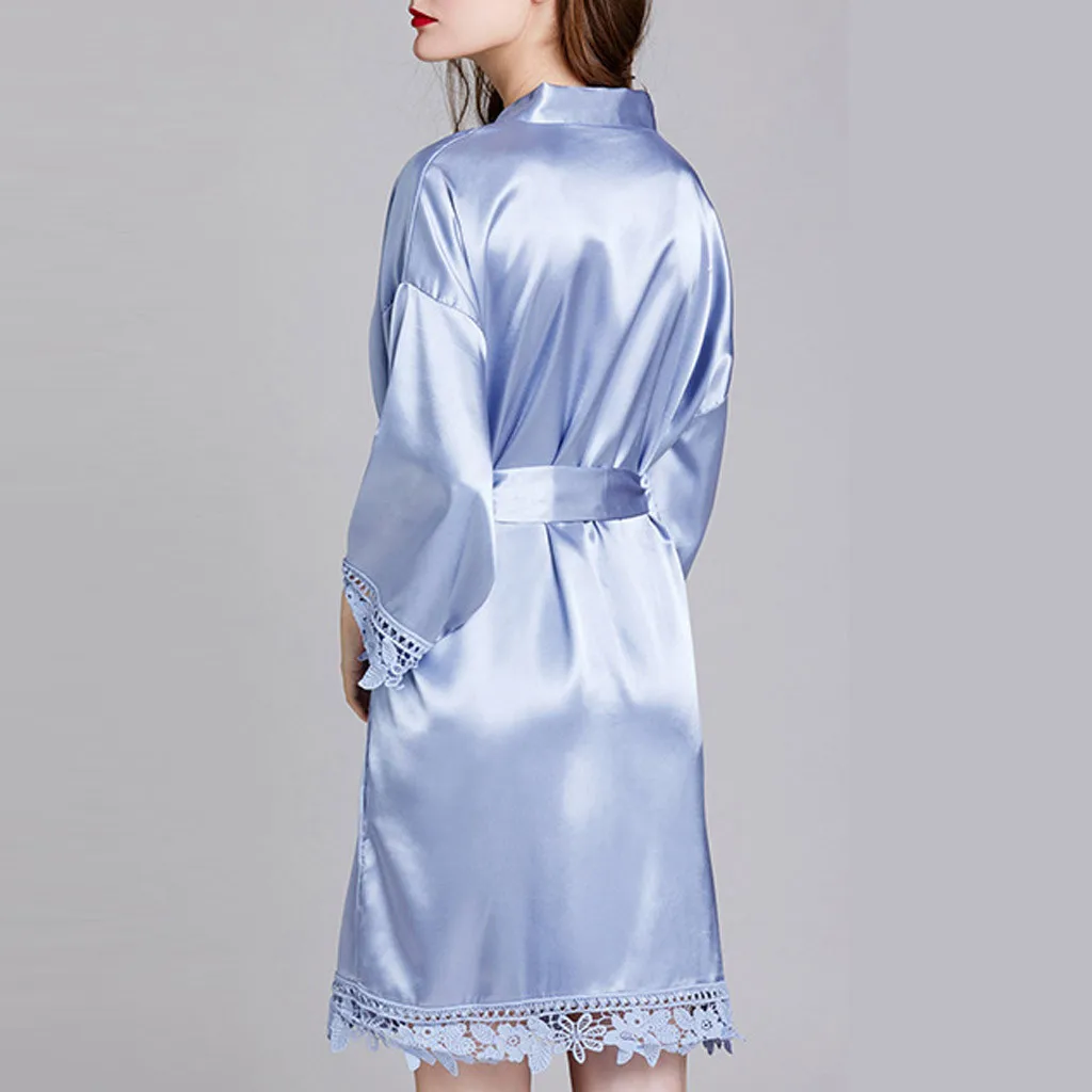 

2020 New Silk Kimono Robe Bathrobe Women Silk Bridesmaid Robes Sexy Navy Robes Satin Robe Ladies Dressing Gowns Nightwear