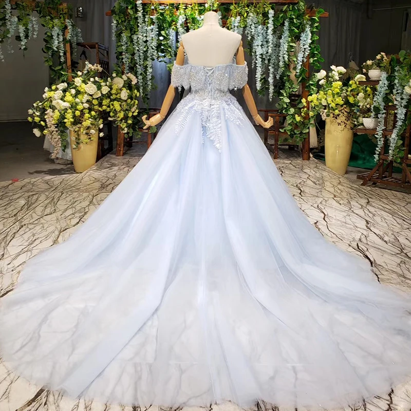 BGW HT41429 Light Blue Long Wedding Dress Lebanon Bead Off Shoulder Sexy Backless Cheap Formal Dress Karakou Algeria Barato
