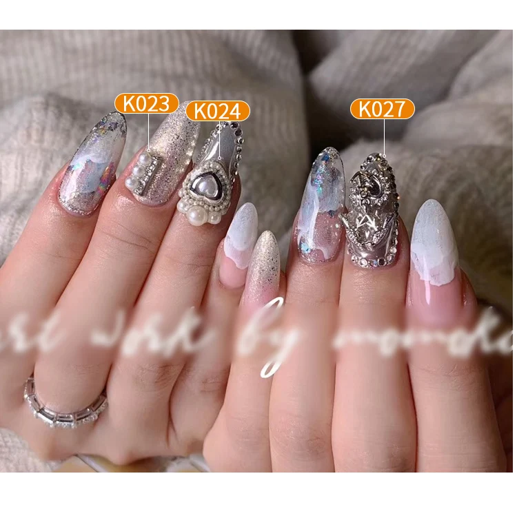 Серебряный 5 шт. Птица/Сердце/Любовь Купидон дизайн ногтей циркон Длинная цепочка Кулон Ювелирные изделия ногтей циркон алмаз ногтей циркон украшения