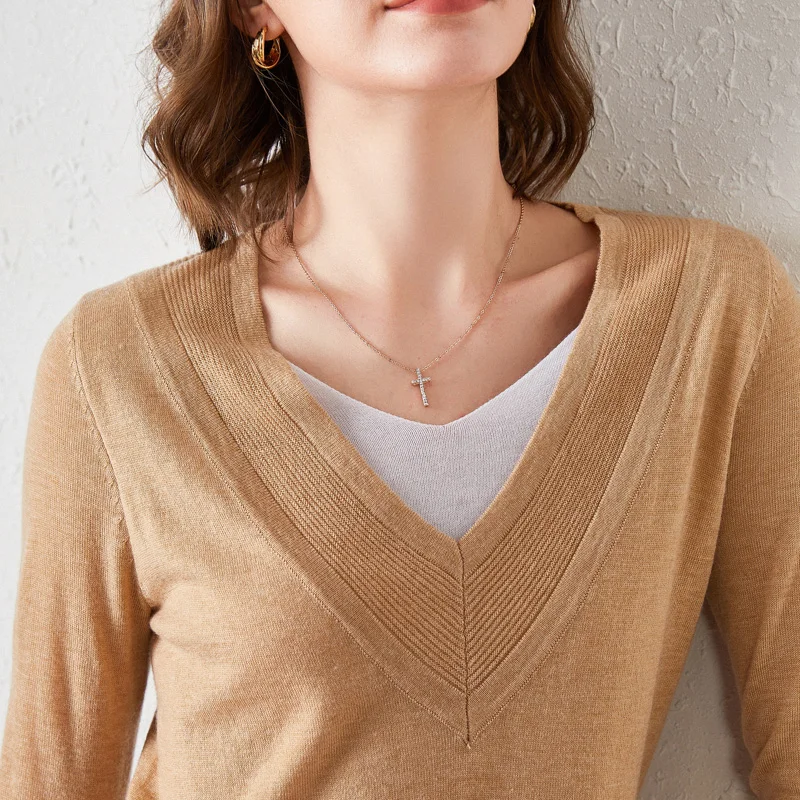 

Upscale Spring Autumn Winter 100% Cashmere Wool Women Two In One V-neck Sweater Pullover Warm Soft Comfortable Casual Loose