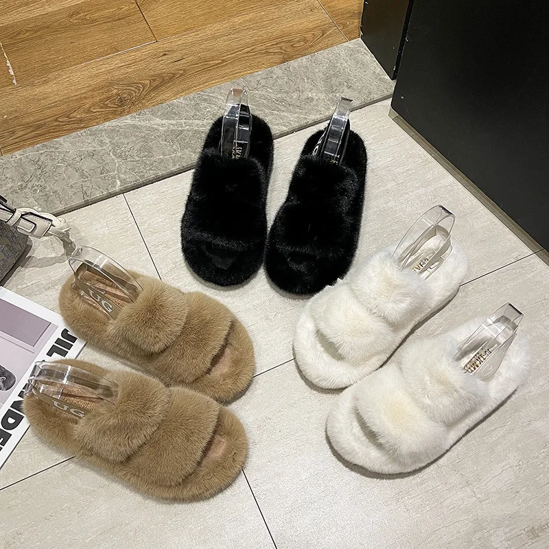 

Furry Slides Women Home Slippers Winter Warm Shoes Slip on Flats Female Thick Bottom Slippers Sandals Zapatos De Mujer