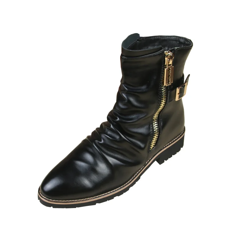 Новинка Зимние ботинки Мужские кожаные Цвет Черный С острым носком Бархатные