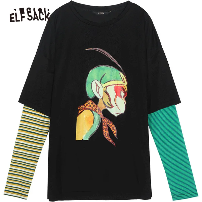 Женская футболка в полоску ELFSACK повседневная хлопковая Футболка большого