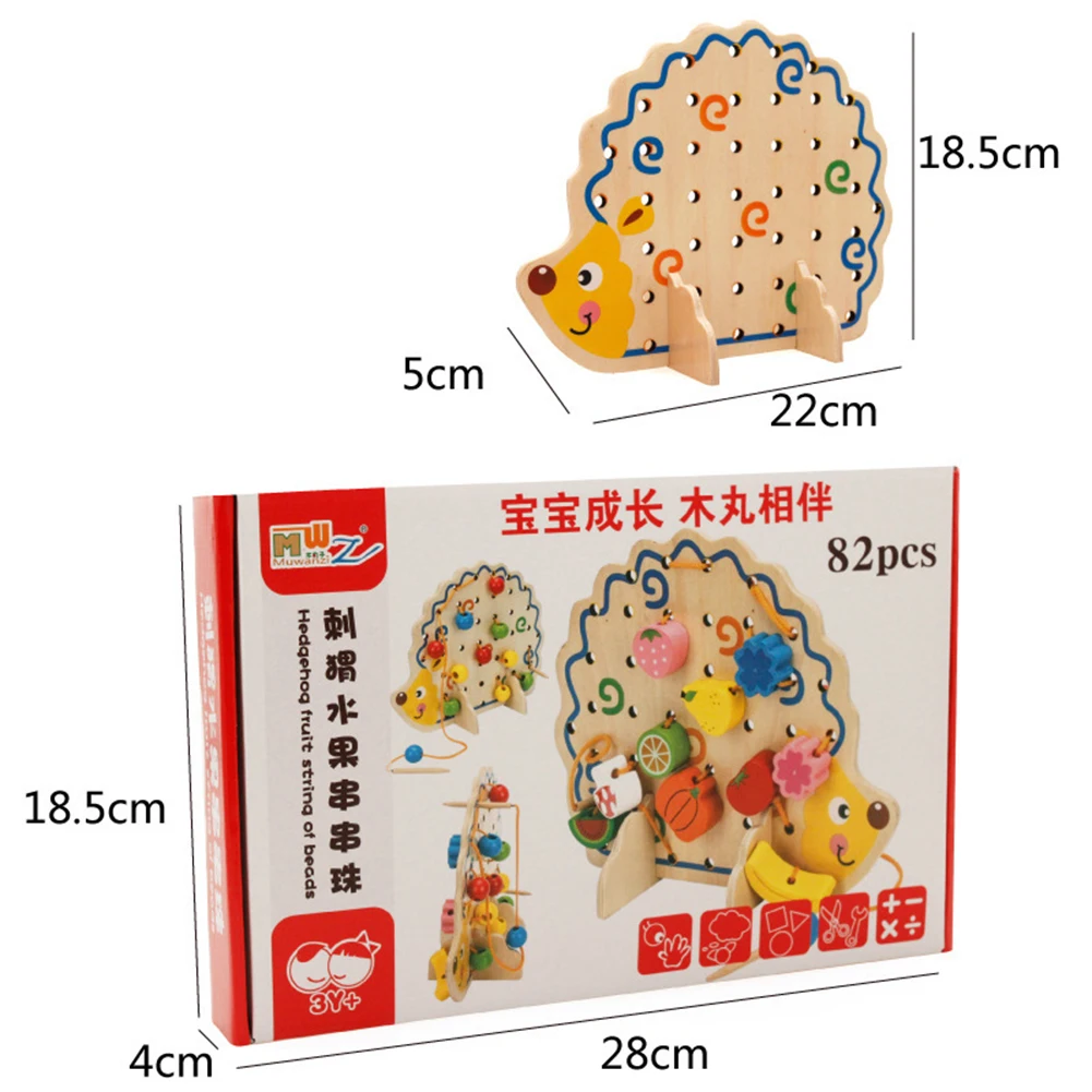 Kids Stringing Beads Toy Lacing Game Wooden Hedgehog Fruits Vegetables Intelligent Educational | Игрушки и хобби