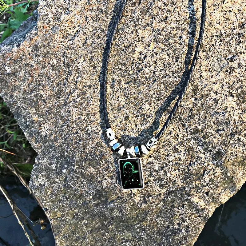 New Luminous Starry Sky 12 Constellation Necklace Pu Rope Rectangular Crystal Beaded Jewelry Fashion Trend Men's Necklaces Gifts |