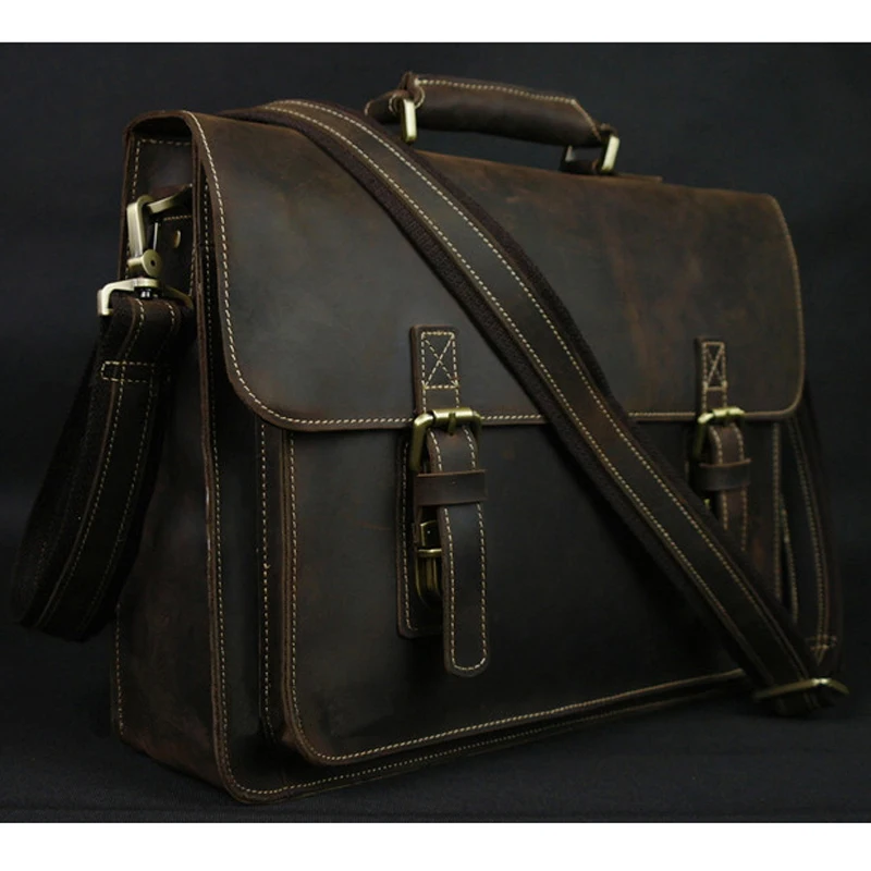 

Винтажный кожаный мужской портфель Crazy Horse 2022, сумка для ноутбука, деловая сумка, портфель из натуральной кожи, мужская сумка через плечо