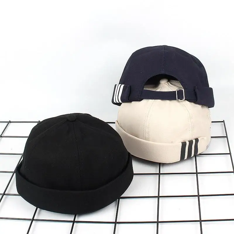 

LDSLYJR Vintage Docker Cap Brimless Hat Breathable Beanie Hats Cotton Adjustable striped Landlord Sailor Cap Men and Women 24