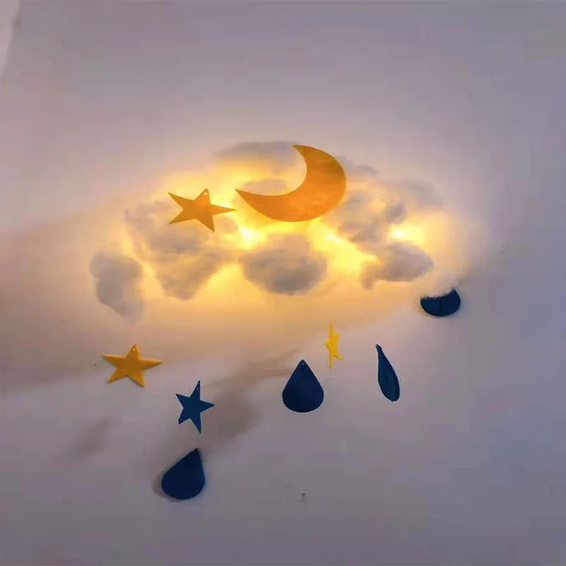 Лампа в форме облака хлопок подвесной сделай сам синий розовый желтый цвета