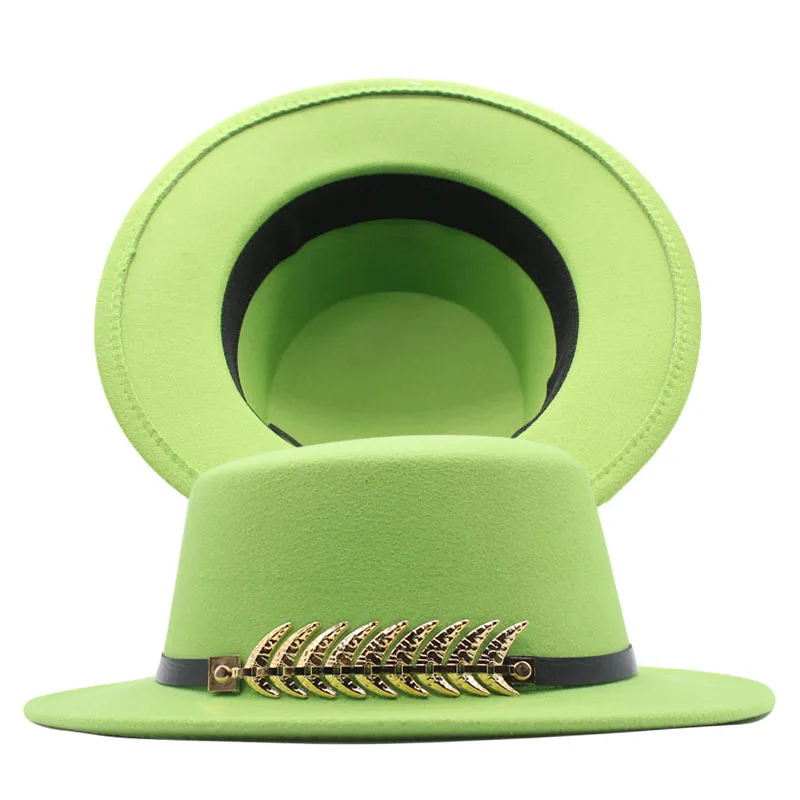 

Solid Color Imitation Woolen Hat Women Felt Fedoras Winter Women Men Simple Wide Brim Flat Metal leaf Top Hats Bucket Hat