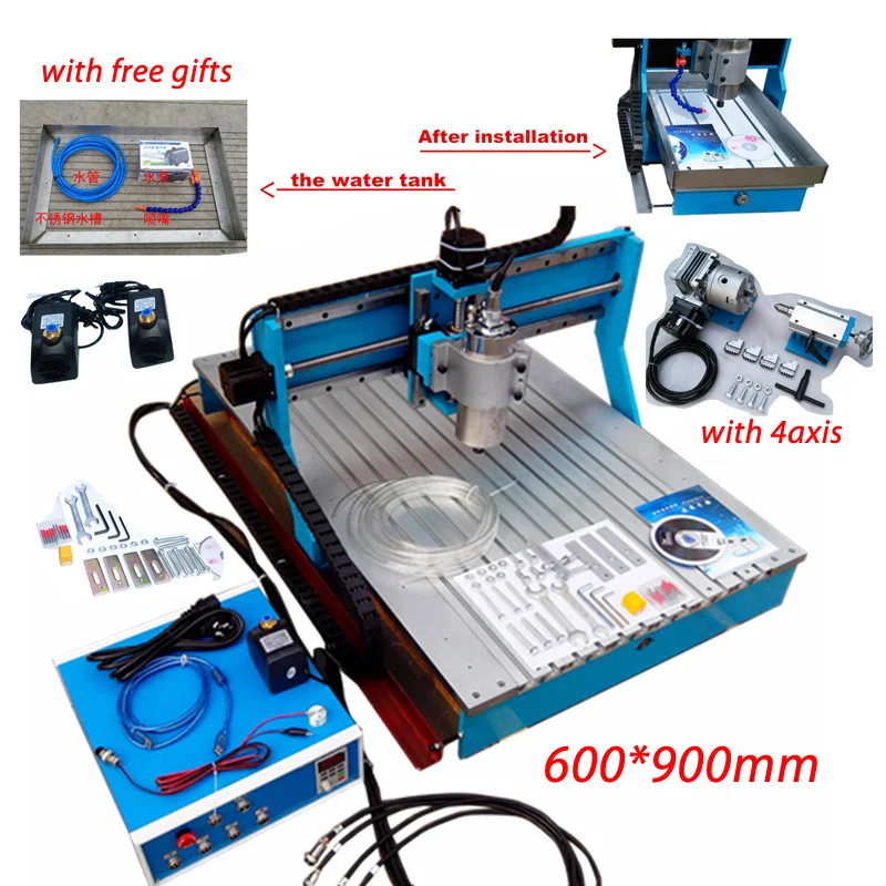 

LY cnc router 4axis wood cnc milling machine 6090 with tank Linear Guide Rail metal engraving machine with drilling kits