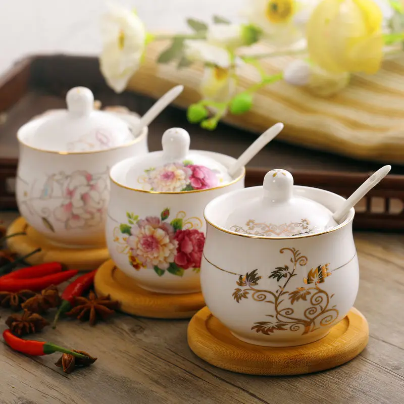 

Позолоченный горшок для приправ Jingdezhen ручной работы, европейская креативная кухонная бытовая бутылка для приправ, коробка для приправ, кер...