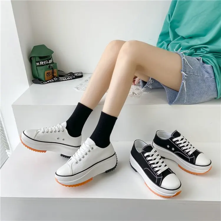 

Fashion Chunky Sneakers Women Shoes Lace-up Round-toe Canvas Sneakers Women Vulcanized Shoe Light Comfortable Platform Shoes