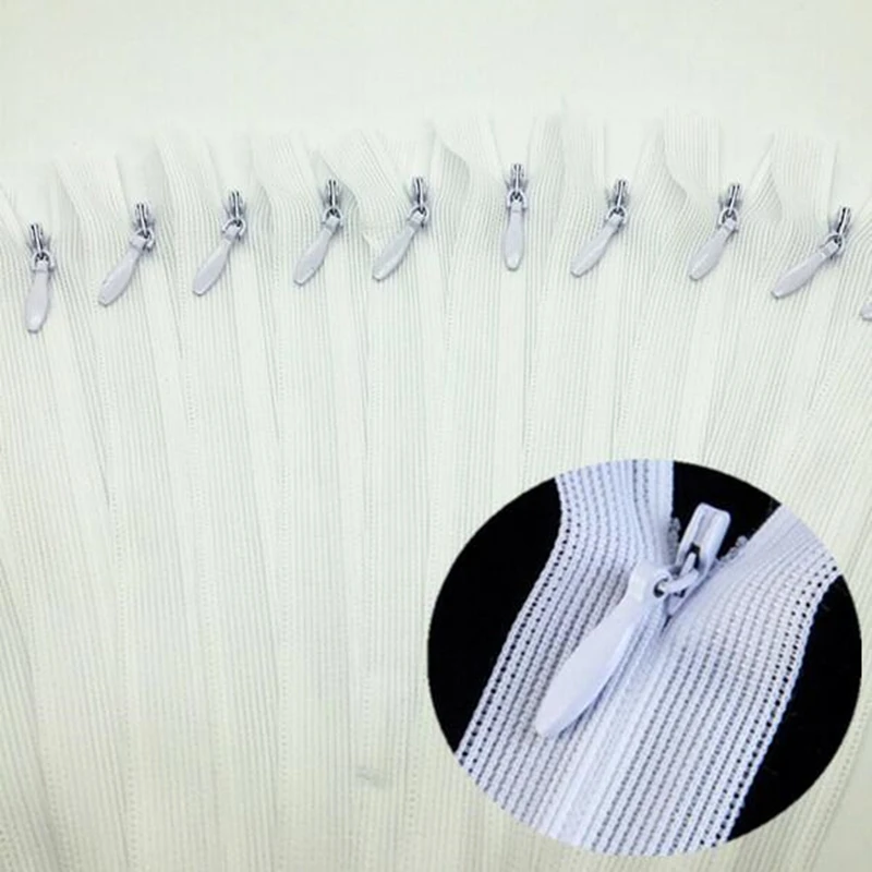 10pcs 3# white 28cm/30cm/40cm/50cm/60cm nylon invisible soft tulle coil Chiffon zipper sewing  Silk Zippers