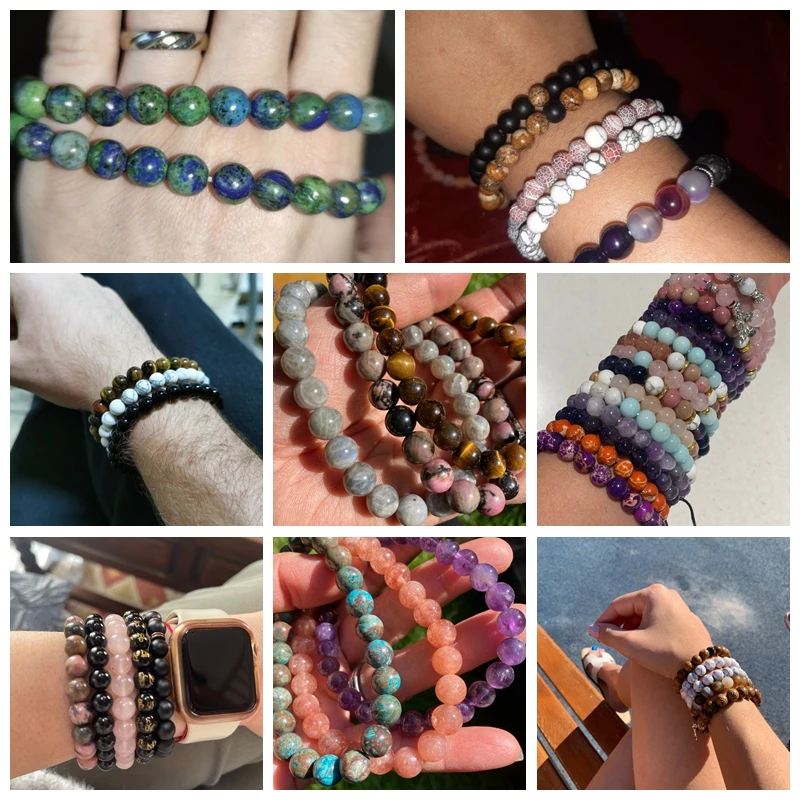 Браслет из натурального камня с бусинами для мужчин и женщин круглые ювелирные