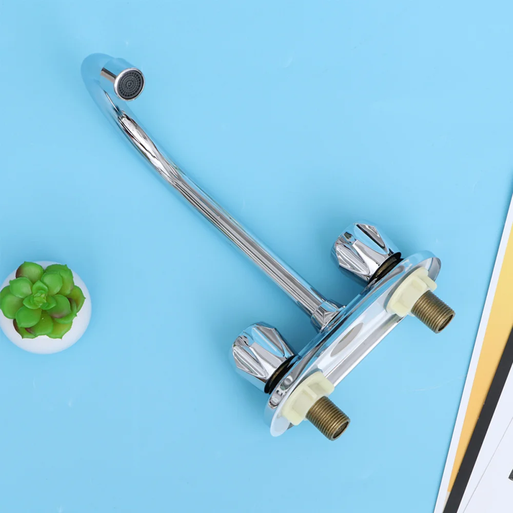 

1PC Hot and Cold Water Kitchen Sink Rotary Basin Dual Handles Mixer Tap