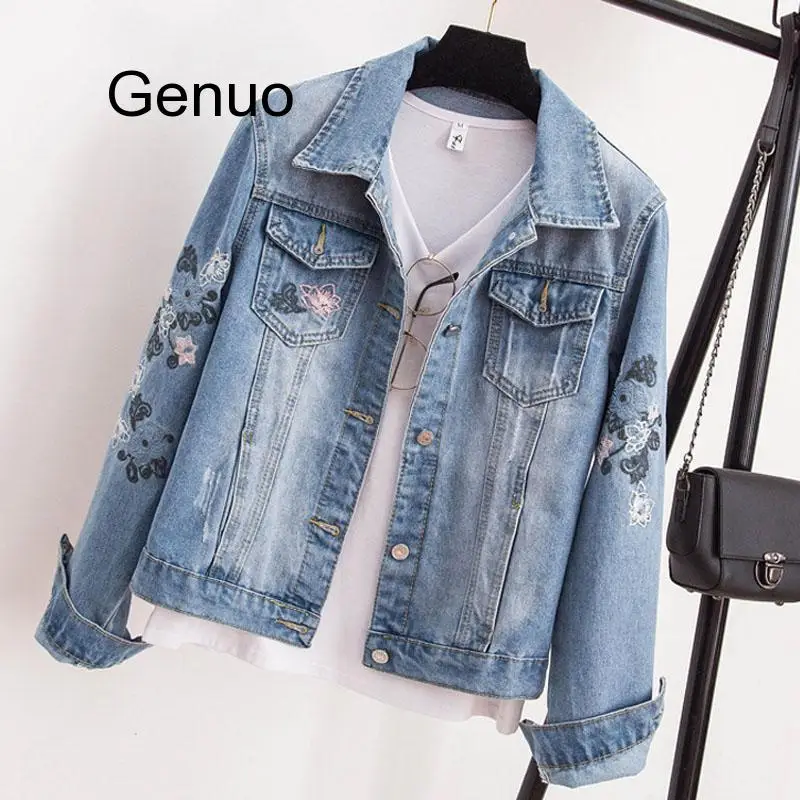 Женская джинсовая куртка винтажная куртка-бойфренд оверсайз с вышивкой модель