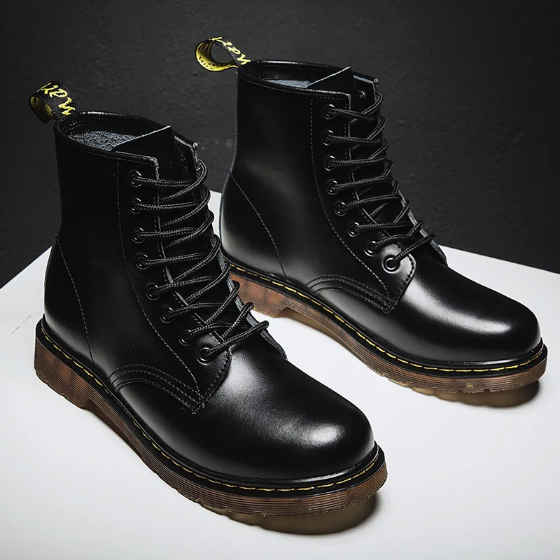 

Coturno Women Leather shoes High Top Fashion Winter Warm Snow shoes Dr. Motorcycle Boots black Couple Unisex boots