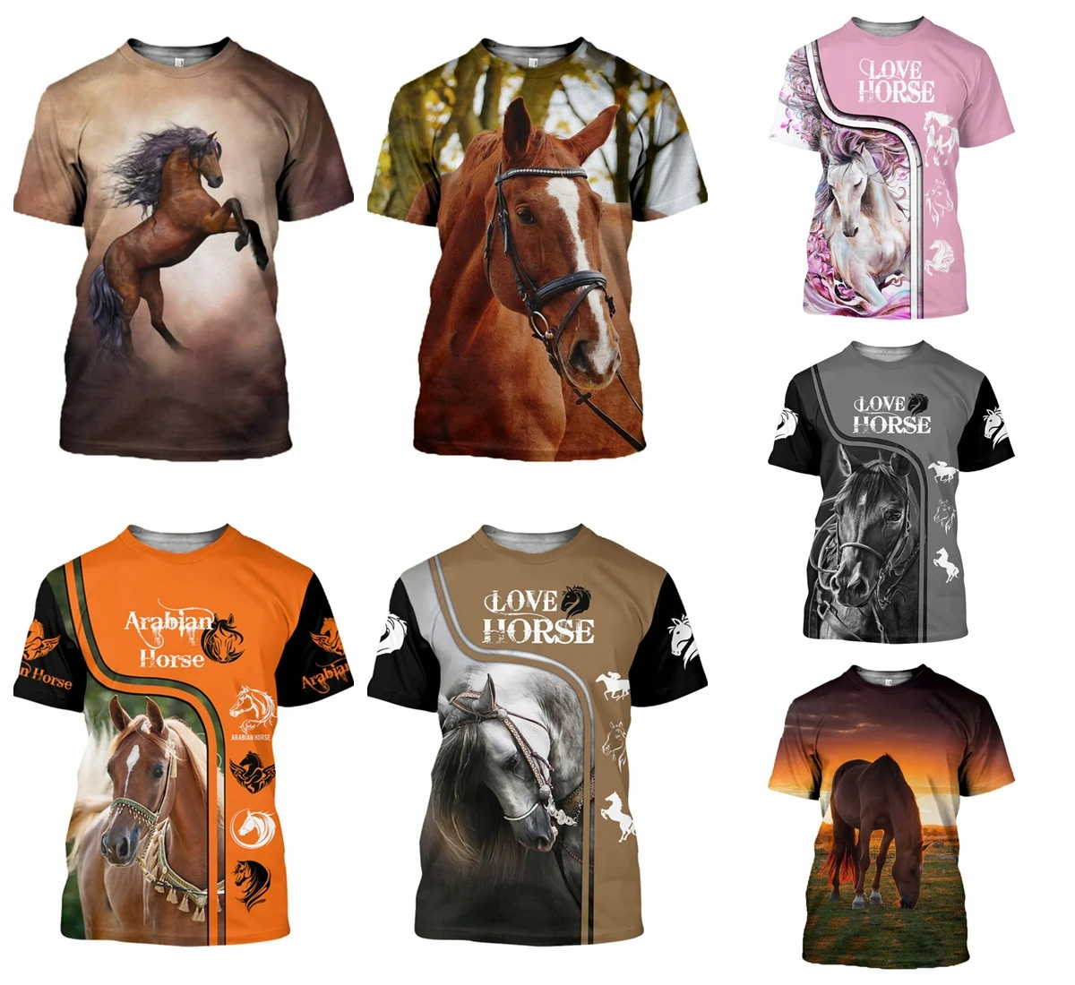 

Kaseetop Summer Plus Size Tshirt Love Horse Pattern Beautiful 3D Printed Men Women Tshirt O-Neck Tops Casual Harajuku T156