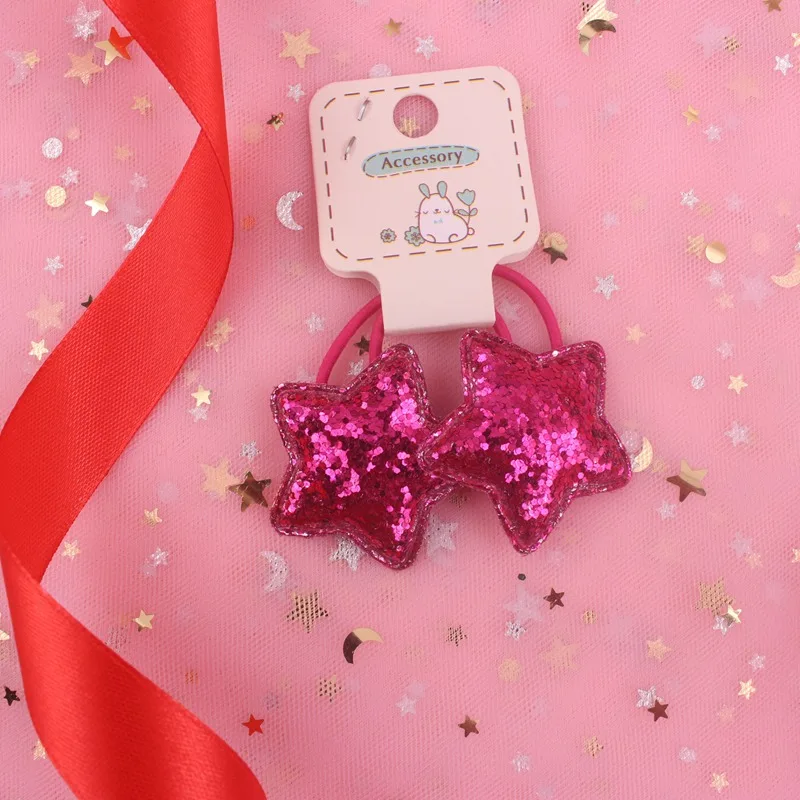 rose red Новинка, блестящая пудра, звезда, 10 цветов, красивая детская резинка, эластичные резинки для волос, конский хвост, держатель для волос, 2 шт./лот - Цвет: rose red