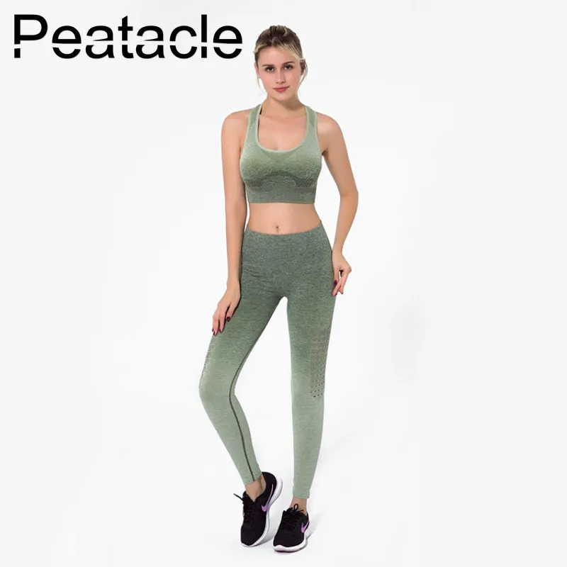 Peatacle, 2 шт., спортивные костюмы без рукавов для йоги, Женский комплект для тренажерного зала, одежда, бюстгальтер, леггинсы, для бега, фитнеса, бега, Femme, тренировки
