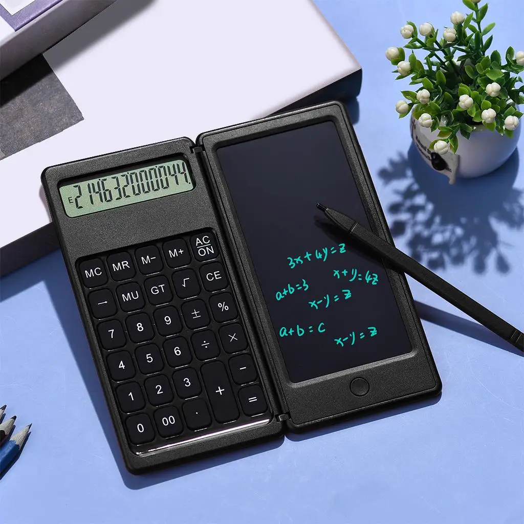 

Складной калькулятор с 6-дюймовым ЖК-экраном, планшет для письма, 12-разрядный блокнот, блокнот для офиса, бизнеса, встреч, карманный размер