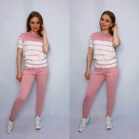 2021 new fashion spring autumn thin sweet bow casual knit knitting short sleeve top elastic long pants sets hot sale