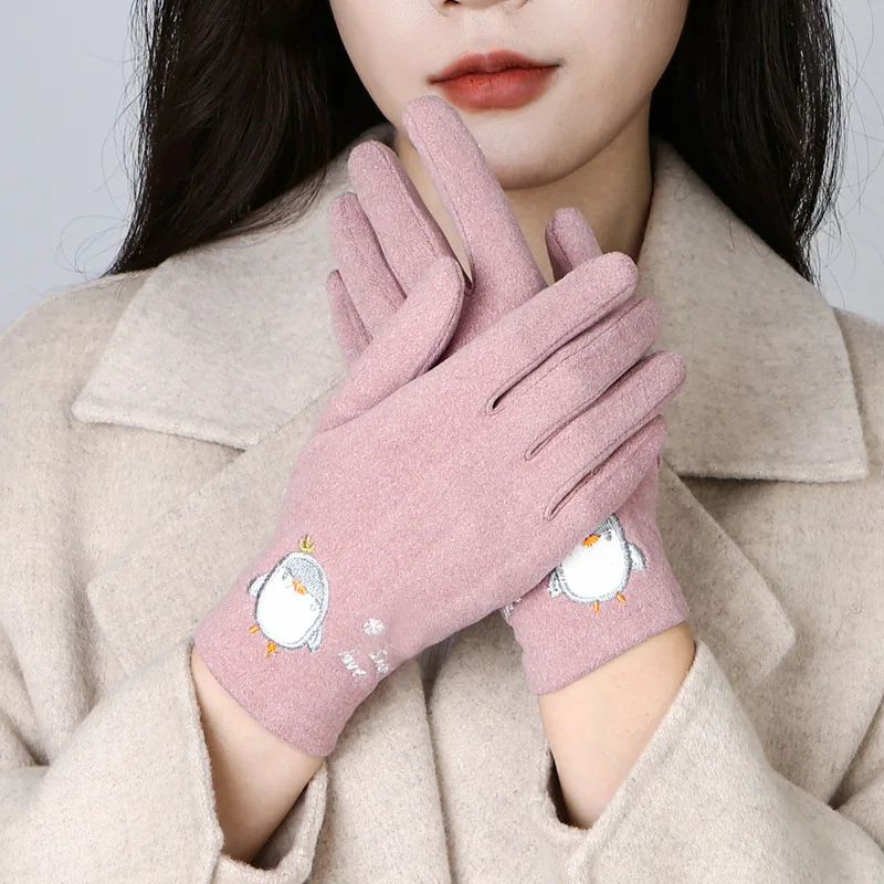 

Driving Cycling Gloves Fall/Winter Women's Touch Screen Small Fresh Korean Cute Thin De velvet Warm Gloves