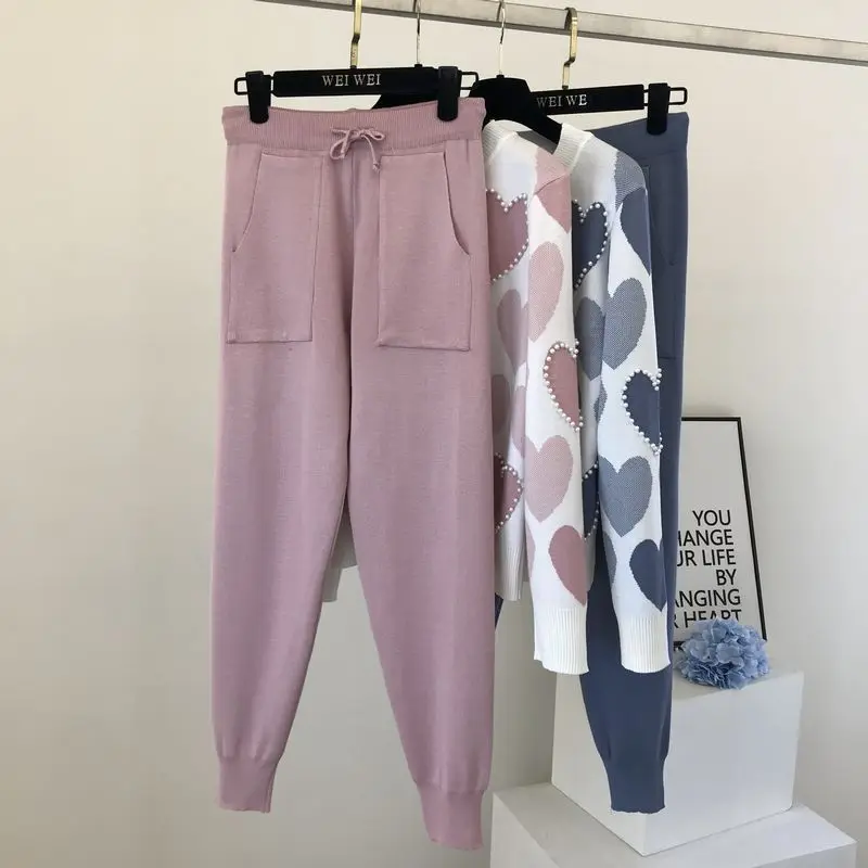 Осенне-зимние вязаные спортивные костюмы женские подходящие комплекты из 2