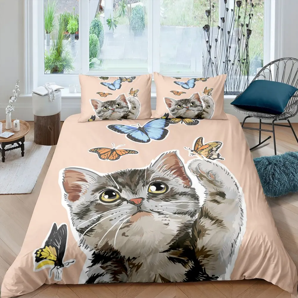 Кота и с принтом бабочками комплекты постельного белья для детей Комплект