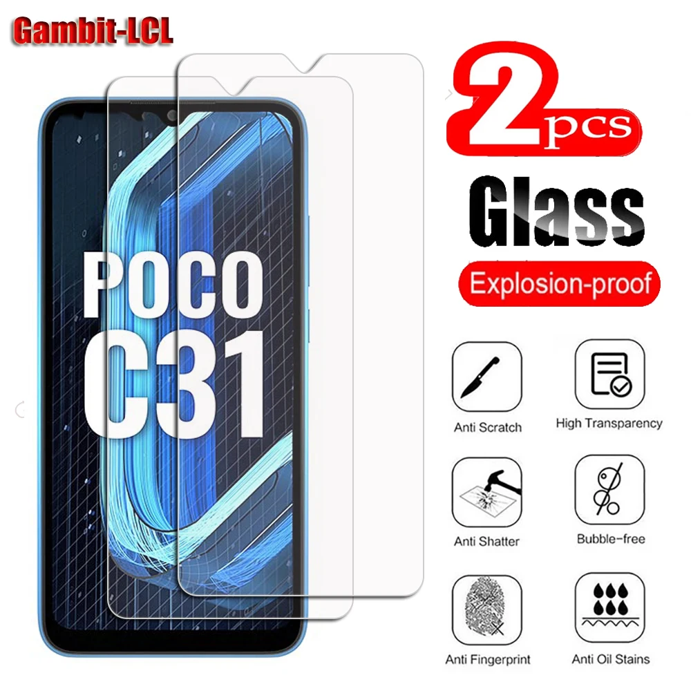 

Original 9H Protective Tempered Glass For Xiaomi Poco C31 6.53" MZB0A0MIN, MZB0A0KIN Phone Screen Protector Cover Film