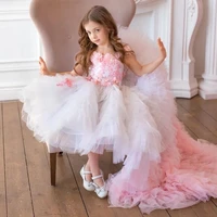 new flower girls dresses for wedding lace long train first communion dresses party princess gown pageant dresses