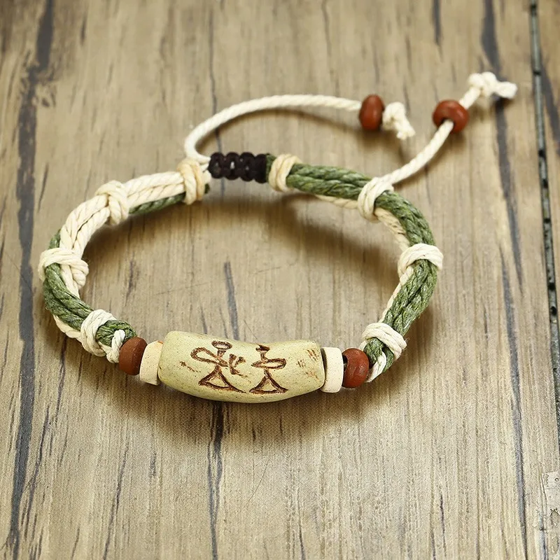 5 жильный мягкий браслет из пеньковой веревки с деревянными украшенными бусинами
